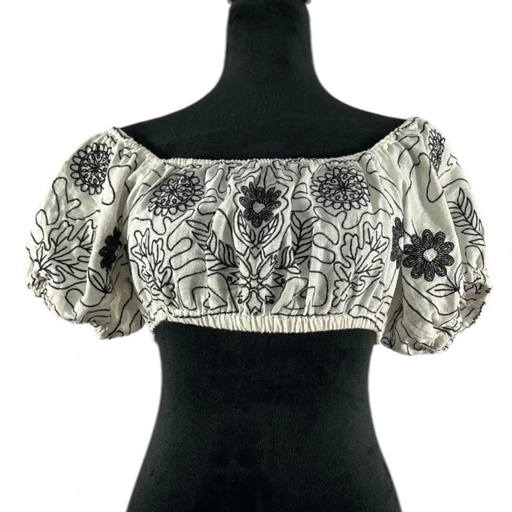 Free People Lotus embroidered White Floral  Off-Shoulder Top,Large - Picture 7 of 7